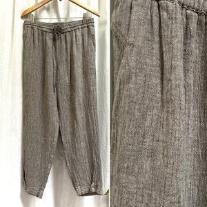 Poetry Linen Cotton Tapered Leg Pants Pull On Drawstring Crinkle grey taupe